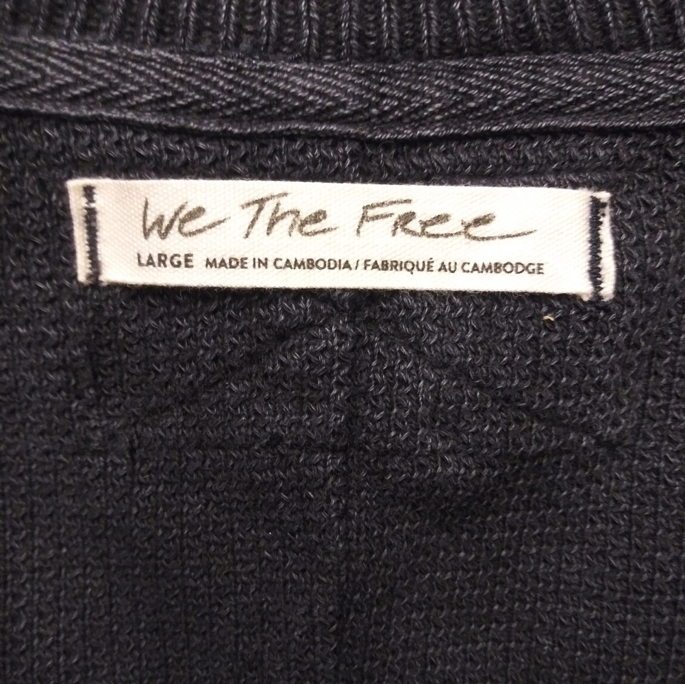 Free People Asher Thermal Knit Vneck Top Black NWT - Picture 10 of 13